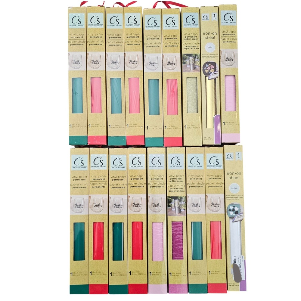 Crafter's Square Vinyl Iron-On Sheet Bundle 18pc Permanent Glitter Foil Multi